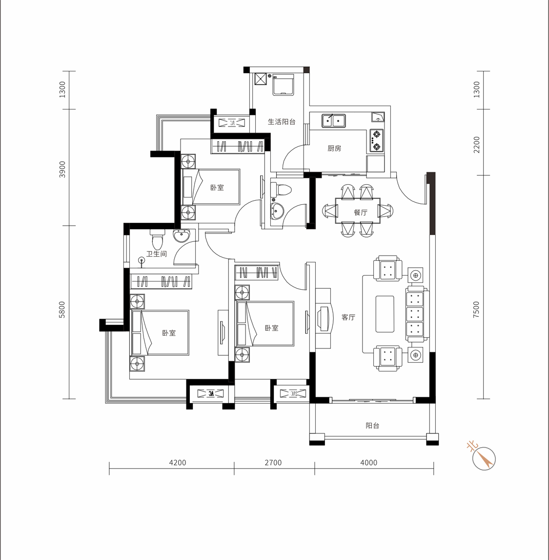 國棟南園貳号小區房型A戶型